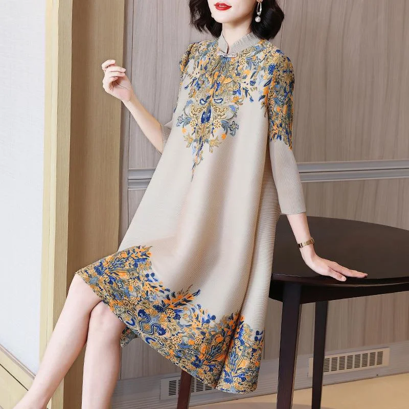 

Women Pleated Dress 2023 Summer Fashion Print Mid-length Skirt Loose Everything to Show Thin Temperament Elegant Skirt Commuting