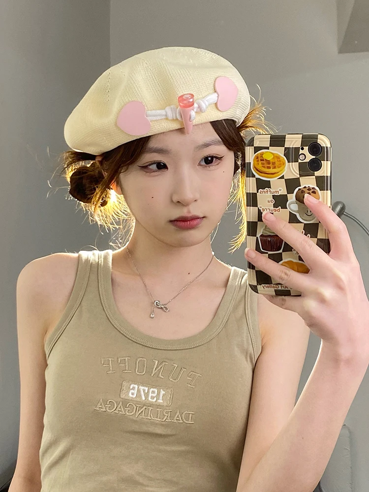 

Берет женский тонкий из дышащей ткани, однотонный берет карамельного цвета в британском стиле, универсальный берет художника для девушек, в...