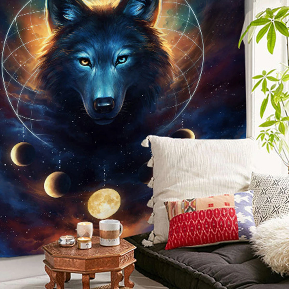 Настенный гобелен волка в космосе декор для спальни гостиной настенный - купить