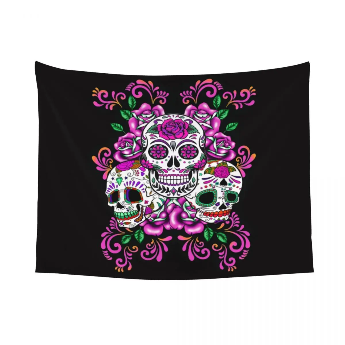 Тройной Череп розовый цветочный День мертвых сахарных черепов гобелены для