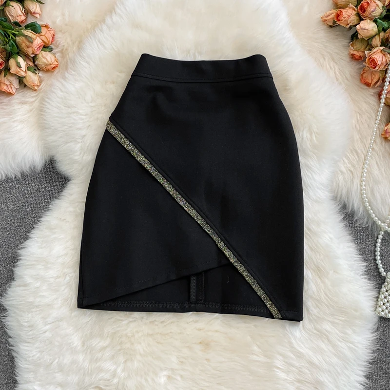 

Black Skirt Women's Summer Fashion High Waist and Thin Bag Hip Short Skirt Anti-lighting Short Skirt Irregular One-step Skirt