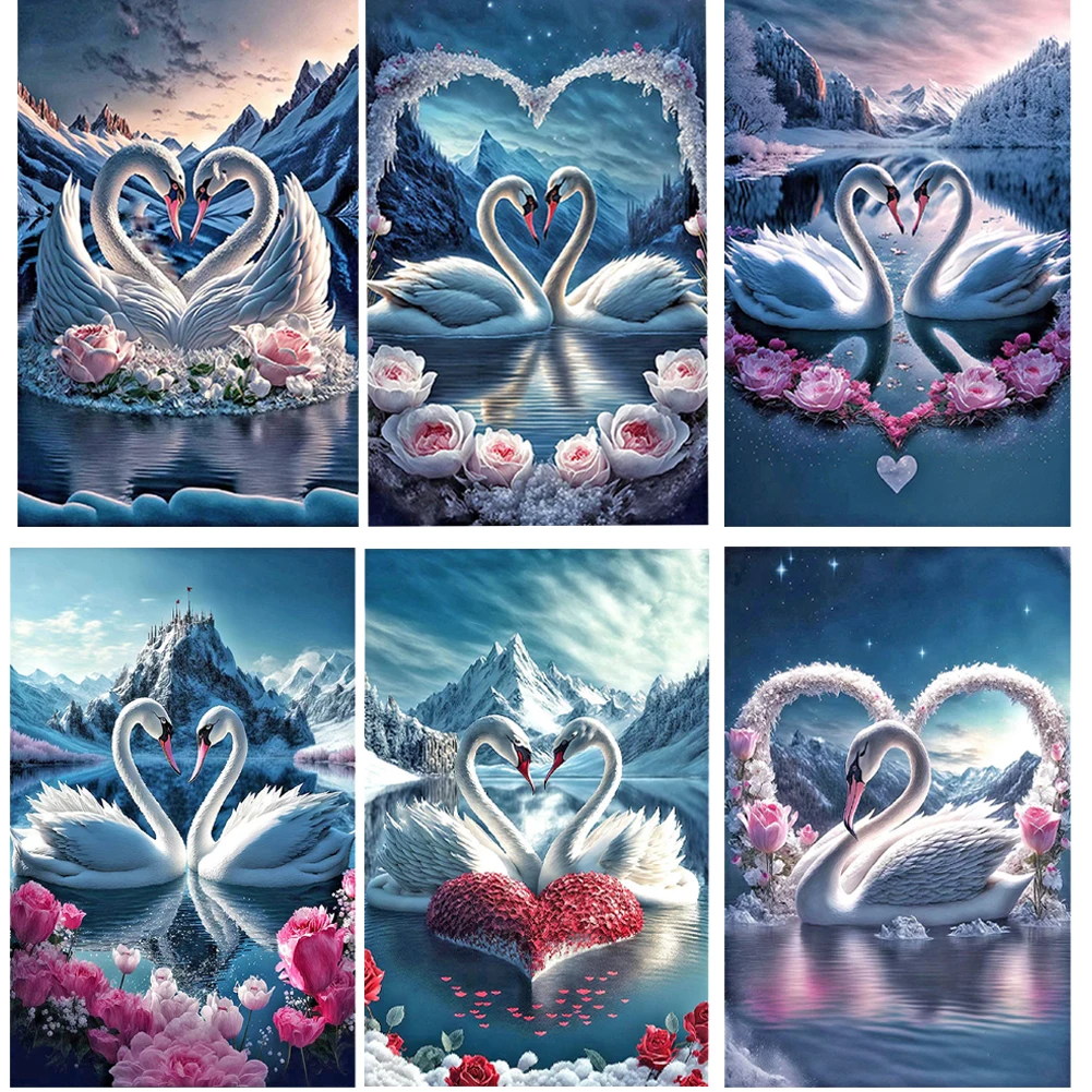 

DIY 5D Diamond Painting Swan Lake Kit Full Round Diamond Embroidery Animal Mosaic Rhinestone Picture Cross Stitch Home Gift