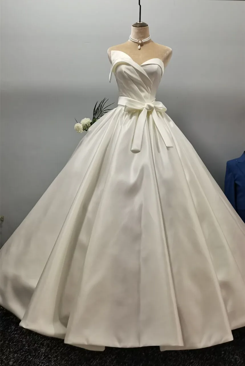 

Женское атласное свадебное платье CloverBridal, платье невесты с жемчужинами и бантом, модель WW8299, 2022