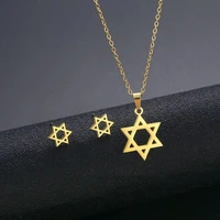 gold color jewelry wholesale stainless steel six awn star stud set simple hollow pendant female european and american