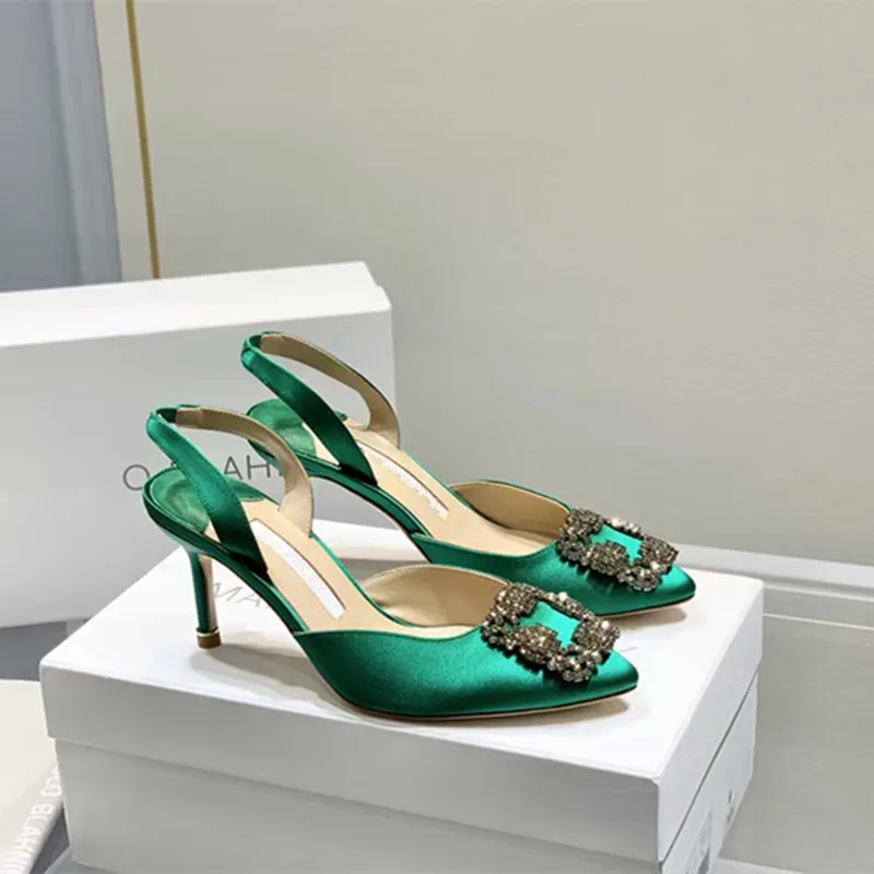 

Summer European and American New Women's Muller Shoes Stiletto Heel Fashion High Heels Square Buckle Diamond Decoration 43 yards