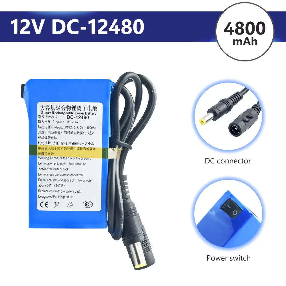 

4800mAh DC 12V DC-12480 перезаряжаемая портативная литий-ионная батарея 12,6 V 4800mAh литий-ионная батарея для CCTV-камеры светодиодные ленты