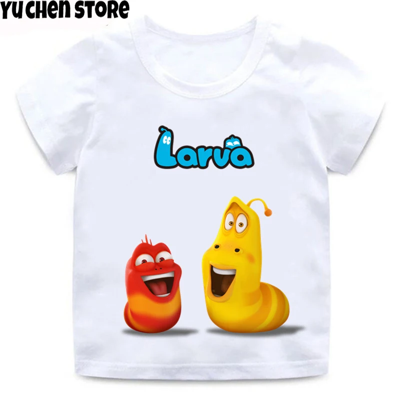 

2022 NEW Cartoon Larva Print Kids Funny T shirt Korea Hilarious Insect Larva Baby T-shirt Boys and Girls Summer White Clothes