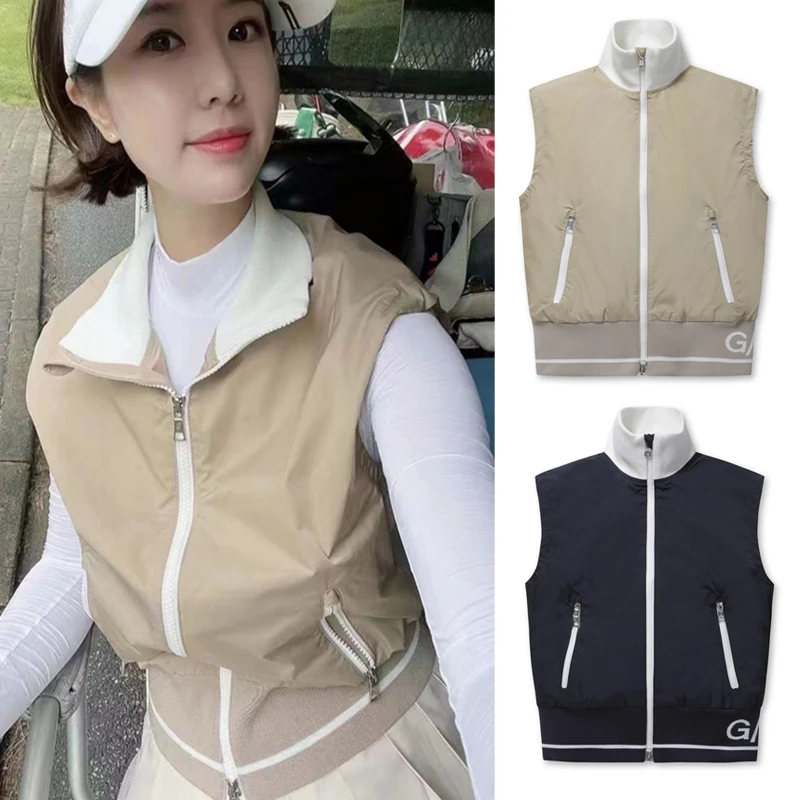 Korean Golf Clothing Ladies Warm Zipper Up Jacket Autumn Winter New Fashion Sleeveless Vest Coat Sports Golf Ladies Wear