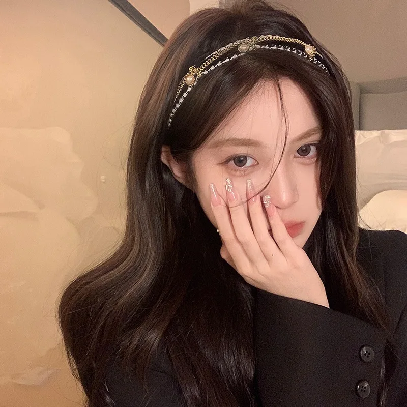 Французская женская повязка на голову с жемчужной цепочкой темпераментная в