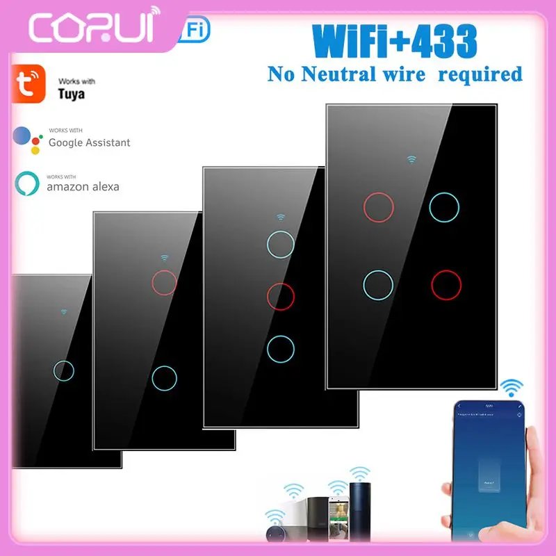 

Wifi Rf433 Tempered Glass Wall Panel Timing Neutral Wire Touch Control Switch 10a 120 Type Tuya Work With Alexa And Google Home