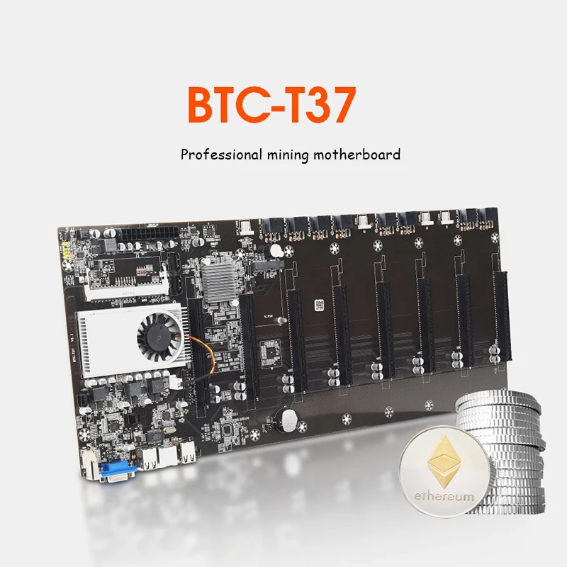 Riserless Mining Motherboard 8CPU Bitcoin Crypto Etherum with 8GB DDR3 128GB MSATA SSD 10X8Pin Power Cable(Black) |