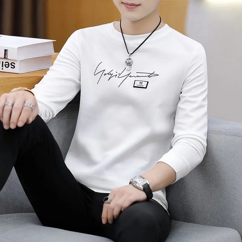 

Мужская Однотонная футболка с цифровым принтом, Большая одежда, повседневная, в Корейском стиле, элегантная, в сочетании со всем, для осени, 2023