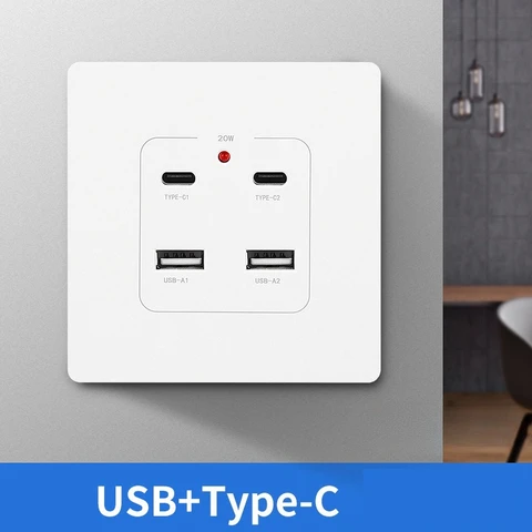 Настенная встроенная розетка для скрытой установки, белая, серая, 86 тип USB Type-C, 20 Вт, быстрая зарядка, бытовая электрика, 220 В