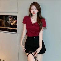 french bow v neck short top chic hot girl short sleeve t shirt sexy short sleeve y2k top all neon store clothes