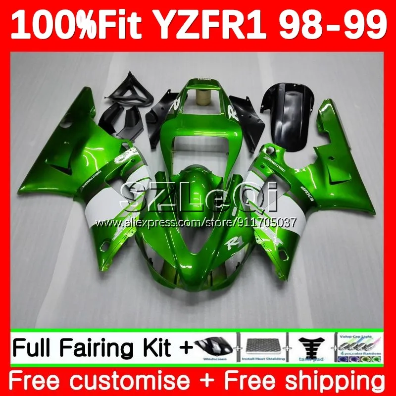 

metal green OEM Body For YAMAHA YZF-R1 YZF R 1 1000 CC YZF R1 YZF1000 YZFR1 98 99 YZF-1000 1998 1999 Injection Fairing 128LQ.10