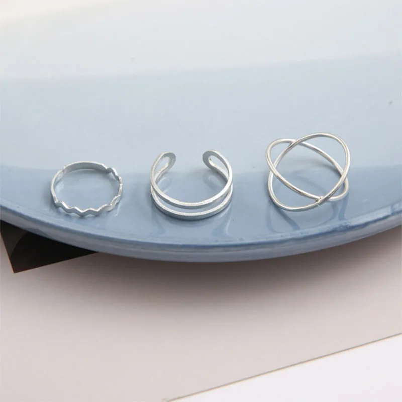 

3pcs/set Sliver Cross Wide Rings Set for Women Girls Simple Chain Finger Tail Rings 2022 Jewelry Gifts Ring Female