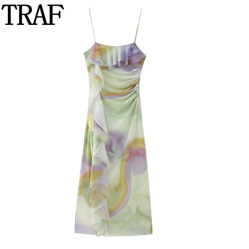 

Платье Сетчатое с оборками, без рукавов, плиссированное, с открытой спиной