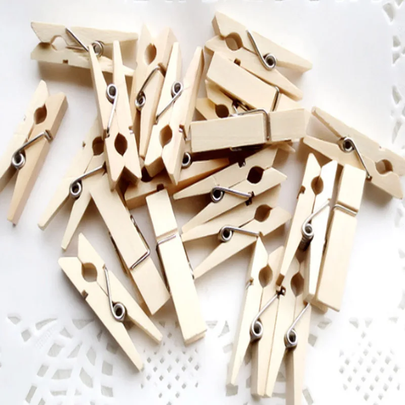 

35x7mm/50pcs Natural Wooden Colored Photo Clips Memo Paper Peg Clothespin DIY Stationery Christmas Wedding Party Home Decoration