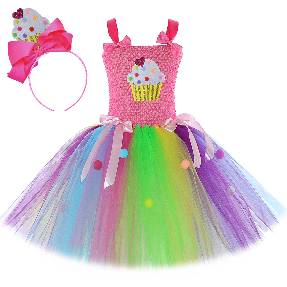Костюм кекса Candyland для девочек, детское Радужное десертное платье ...