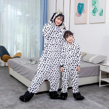 Dalmatians Onesie Women Kid Dog Kigurumis Family Halloween Suit Funny Pajama with Slippers Chiristmas Party Jumpsuit Sleepwear 5