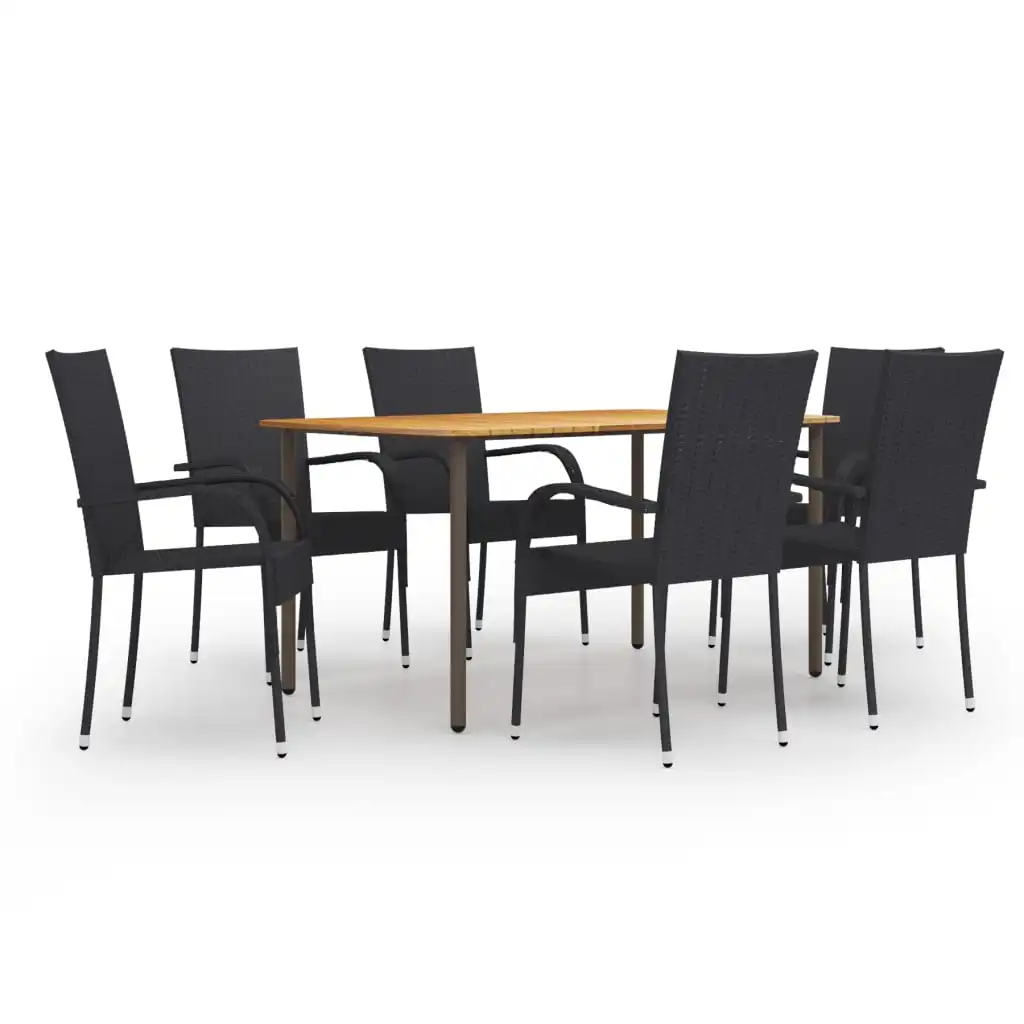 

7 Piece Garden Dining Set,Patio Table and Chair Set, Poly Rattan Black