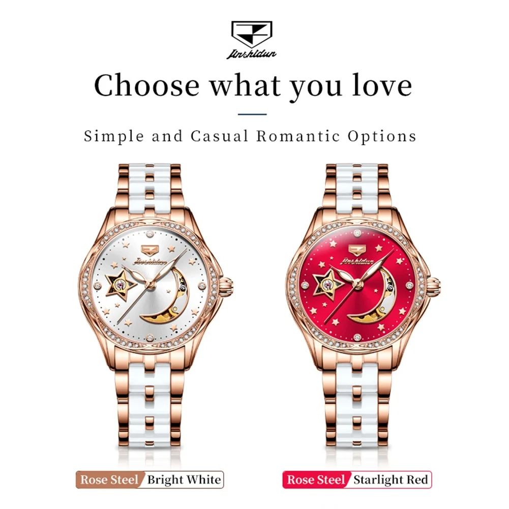 JSDUN 8962 Элегантные женские часы роскошные керамические с бриллиантами и полой