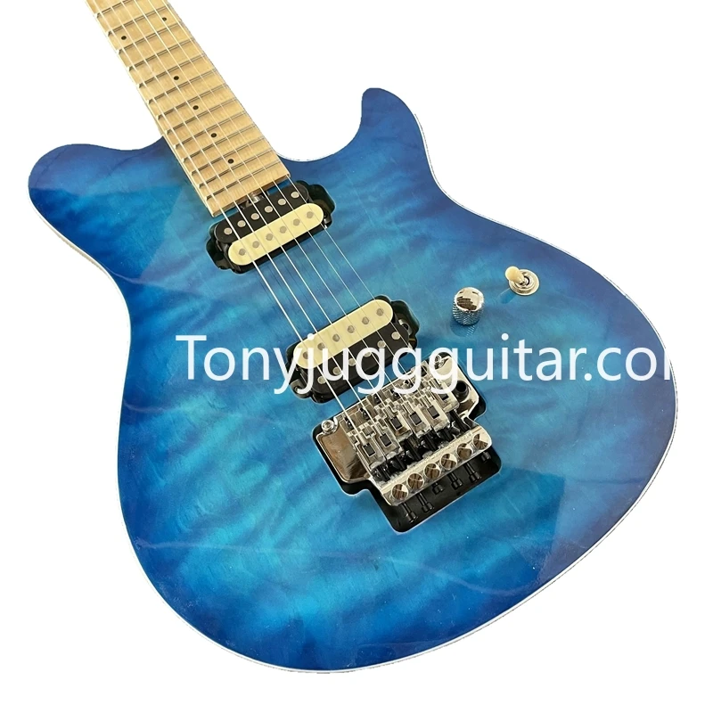 

MusicMan Axis Eddie VanHalen Blue Burst Quilted Maple Electric Guitar Floyd Rose Tremolo Bridge, Zebra Pickups