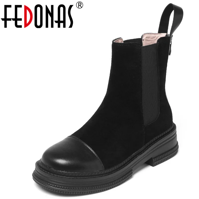 

FEDONAS Women Genuine Leather Ankle Boots Concise Thick Heels Autumn Winter Back Zipper Shoes Woman Working Casual Short Boots