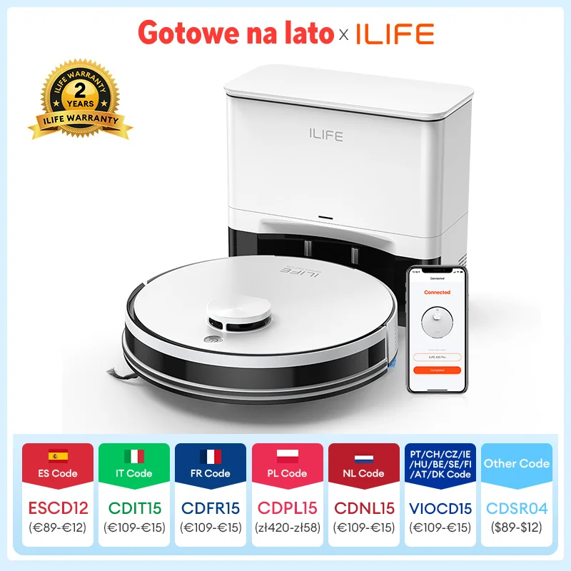 ILIFE A30 PRO robot aspirador y fregona, succión 5000 Pa, vaciado automático 60 días
