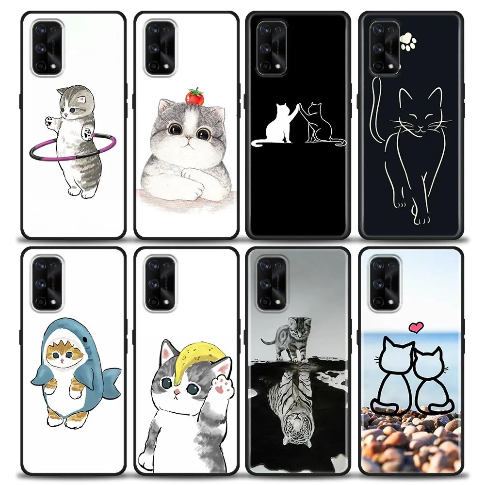 

Funny Cartoon Line Art Cat Cute Animal Pattern Phone Case For Oppo Realme 8i 8 9 7 Pro 9i 7i 5i 6i XT 5G Cases Cover Realme 8Pro