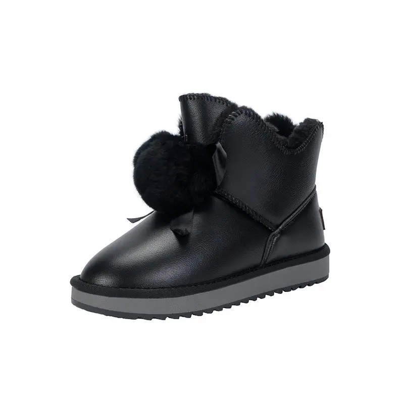 

Женские ботинки с бантом, теплые и удобные ботинки на толстом каблуке, Нескользящие, из хлопка, для снега, 2022