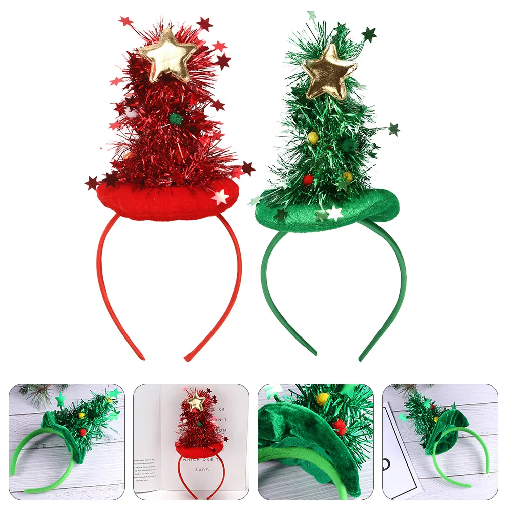 

2pcs Christmas Tree Shape Design Headdress Headband Hair (Red Green)