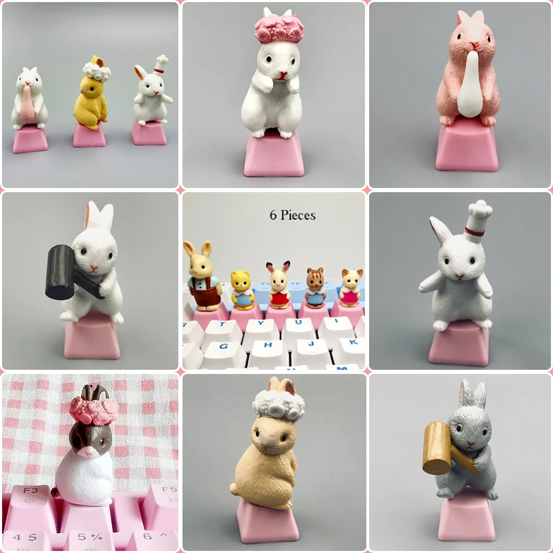 

1PC Cute Pink Q Cute Bunny DIY Keycap Cherry Mx Switch R4 ESC Cross Axis Computer Button Game Mechanical Keyboard Keycap