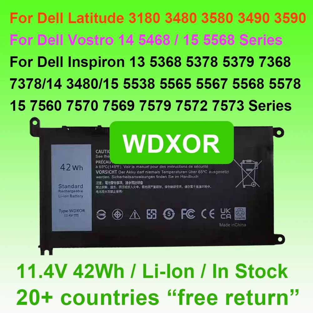Фото Аккумулятор для ноутбука Dell Inspiron 13 5368 5378 5379 14 7460 Latitude 3180 3189 3480 3490 Vostro 14 5468 15 5568 WDXOR WDX0R 42 Втч №1