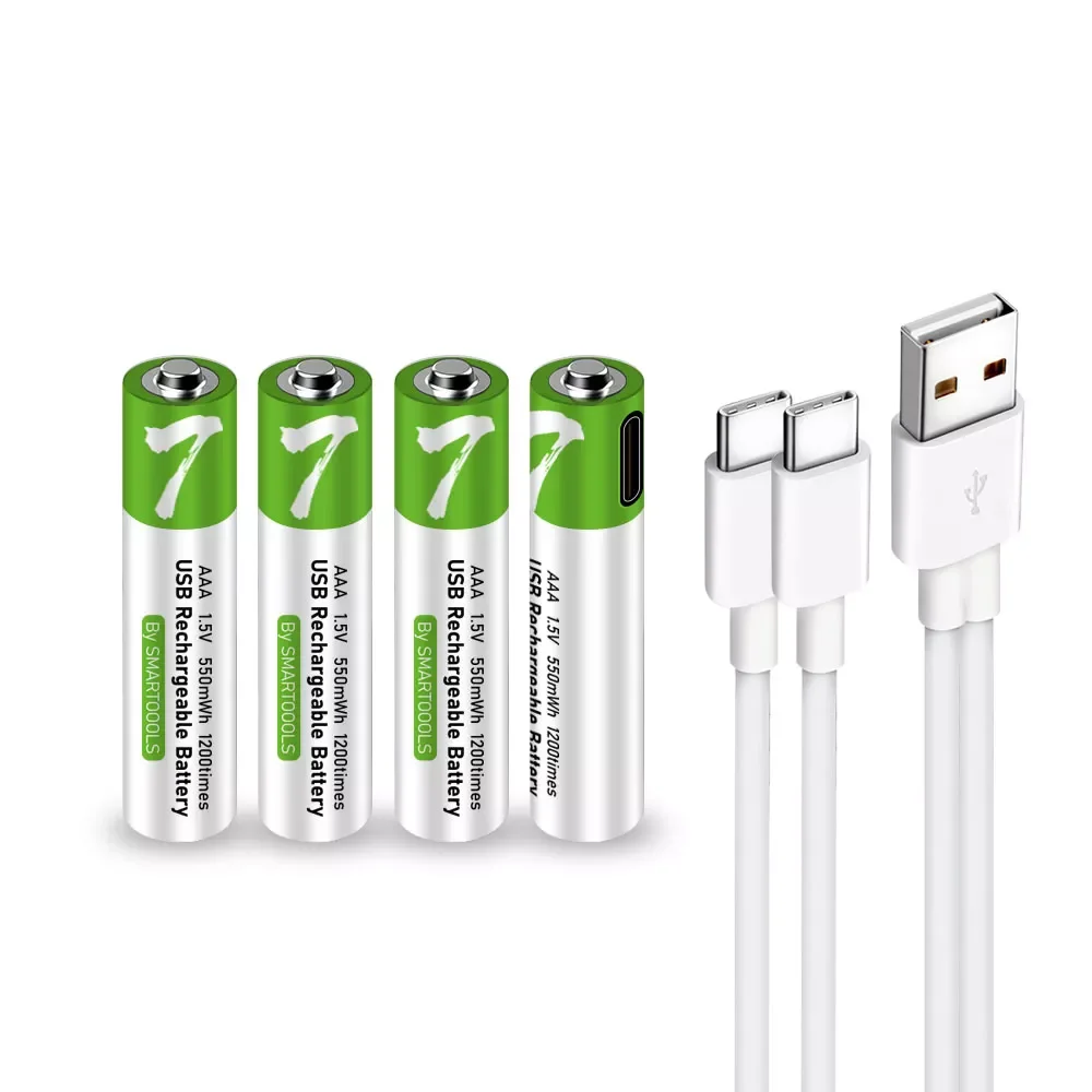 

SMARTOOOLS 1.5V AAA 550 MWh USB Rechargeable Li-ion Battery for Remote Control Wireless Mouse Toy +TYPE_C Cable Charger