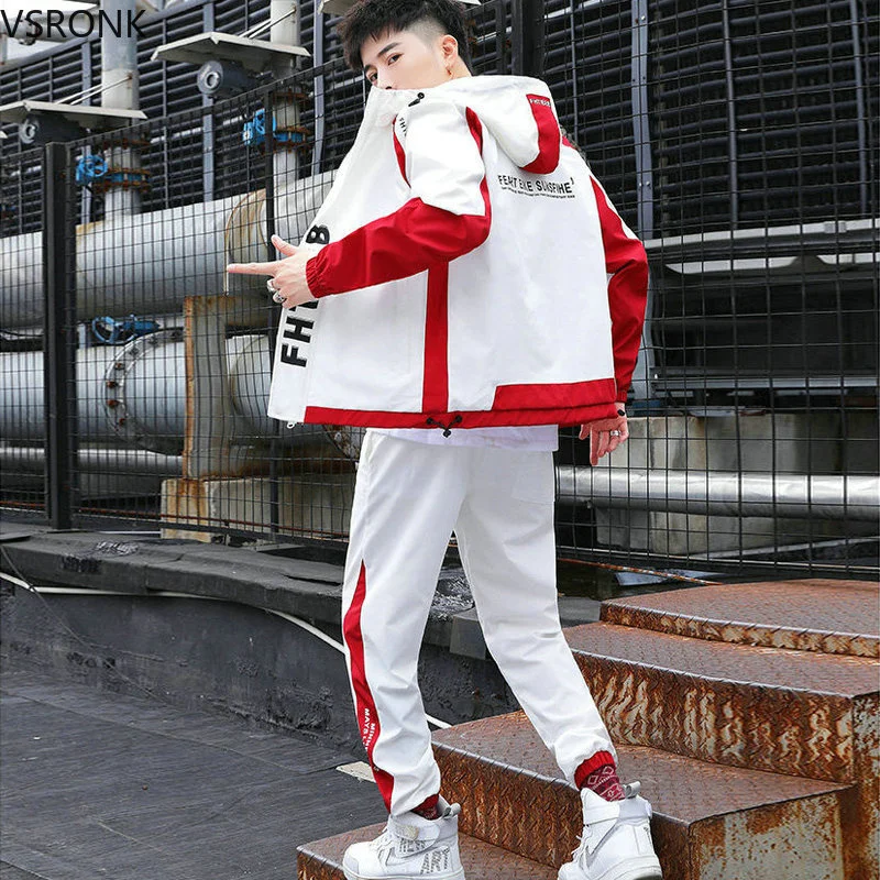 

Hip Hop Military Men Tracksuit Pocket Zipper Loose Men Jacket Long Sleeve Casual Fashion Mens Sportswear Suits Jacket + Pants