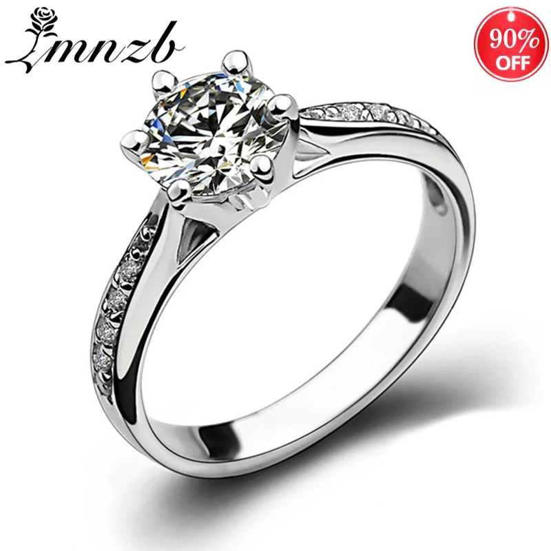LMNZB Genuine Tibetan Silver Ring Fashion 1ct 6mm Zircon Ring Trendy Jewelry Wedding Party Anniversary Rings For Women LR11