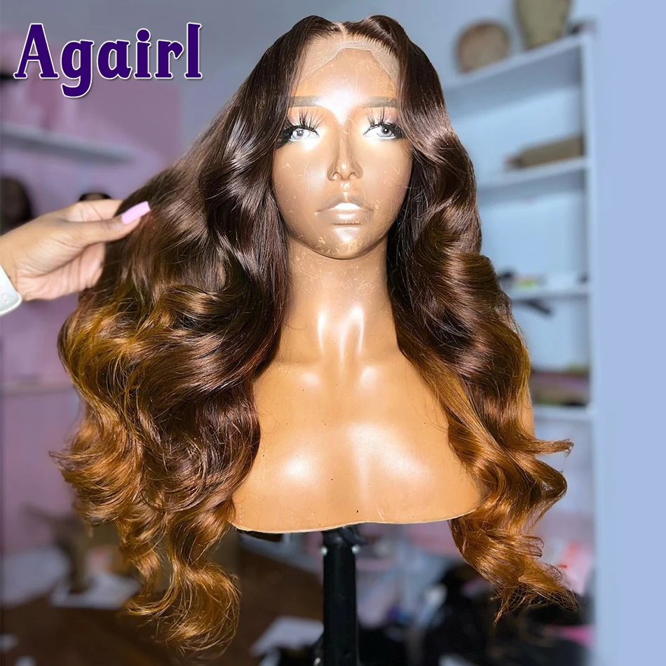 Colored Ombre Brown Ginger 5X5 Body Wave Lace Closure Wig 12A Lace Front Wig Pre Plucked 13x4 13x6 Lace Frontal Human Hair Wigs