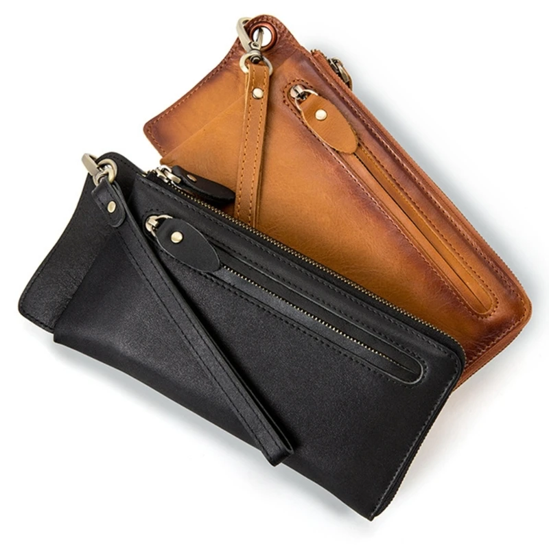 

Leather Credit Cards Long Wallet Card Holder Business Gift Change Pocket for Men Coin Purse Money Bag Wristlet Handbags