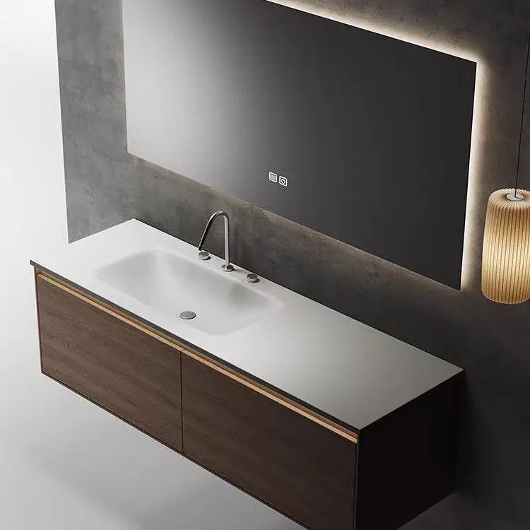 Фото Импортный комплект мебели для ванной комнаты в стиле бревна из DuPont Corian с интегрированной раковиной, также подходит для кухни, элитная мебель для ванной комнаты №1