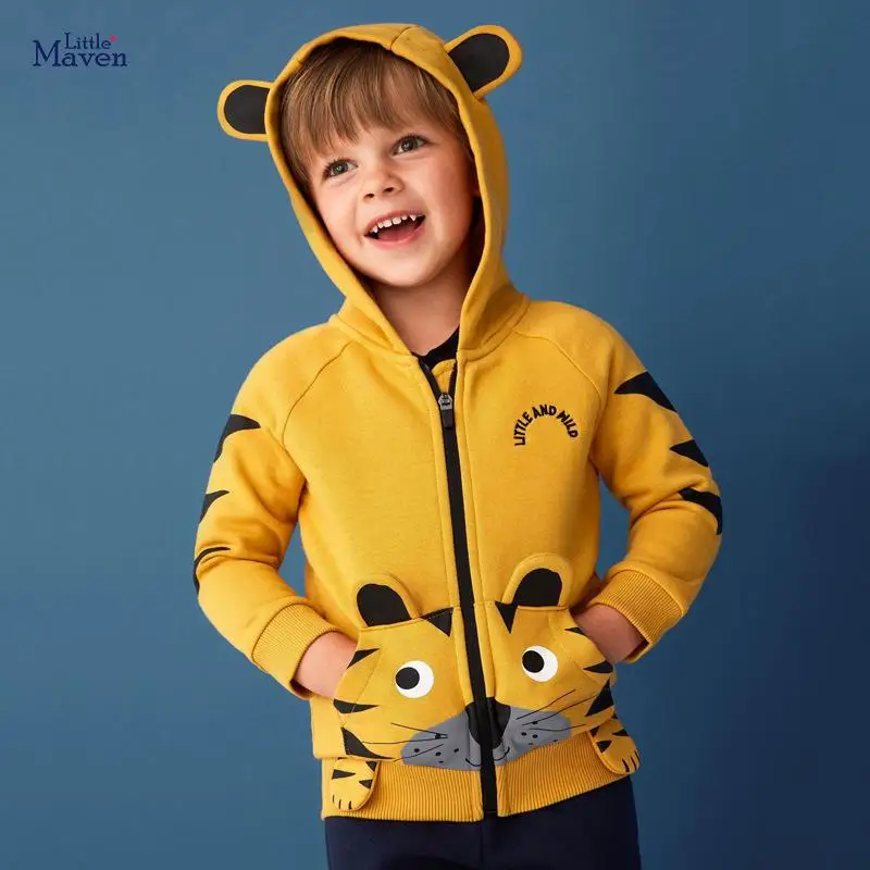 

New Arrival Autumn Spring Fleece Boys Polyester Hoodies Yellow Baby Jackets Zipper Cute Baby Cartooon Coats Kids Long Sleeve