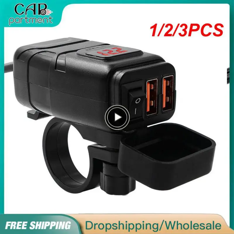 

1/2/3PCS Vehicle-mounted Motorcycle Quick Charger Moto Accessories QC 3.0 Dual USB Charger Digital Voltmeter Adapter Waterproof