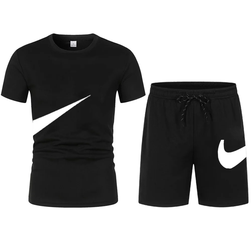 

2022 New Men's Tracksuit T-shirt+Shorts Suit Two Piece Sets Summer Breathable Sportswear Brand Run Fitness Basketball Clothes