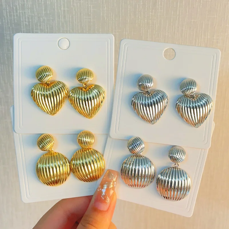 

Metal Drop Earrings Hollowed Out Hemisphere Exaggerated Personality Love Brushed Earrings Girls Party Jewelry Gifts