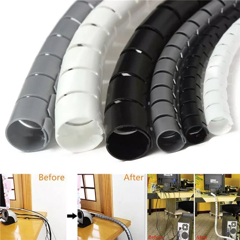 

1PC 1m 10/25mm Cable Spiral Wrap Tidy Cord Wire Banding Loom Storage Organizer PC Wire Winding Tube Wire Sleeves