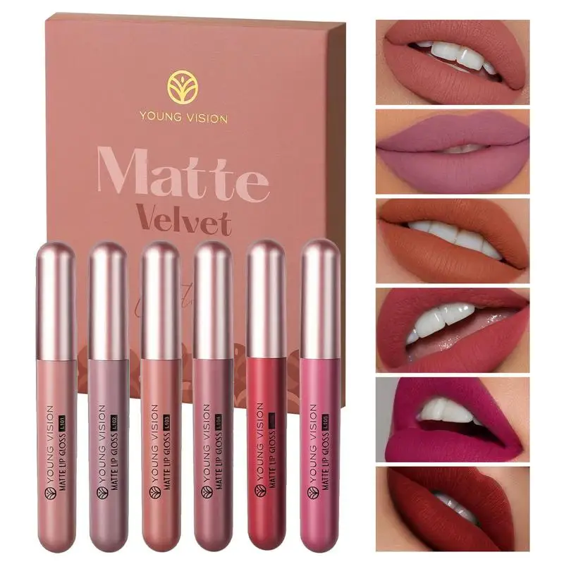 

6Pcs Velvet Matte Liquid Lipstick Set Long Lasting Waterproof Fashion Sexy Lip Glosses Nude Make Up Cosmetic Moisturizer Tool