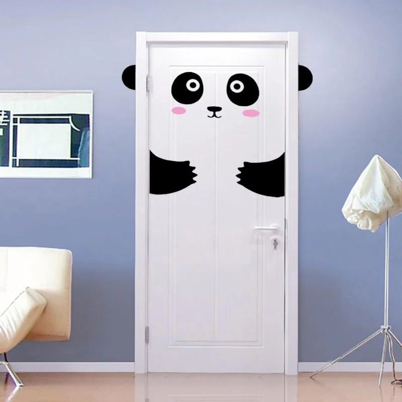 Cute Animals Panda Kitten Door Sticker Living Room Bedroom Door Art Home Decor Mural Vinyl Wallpaper Decorations Wall Stickers