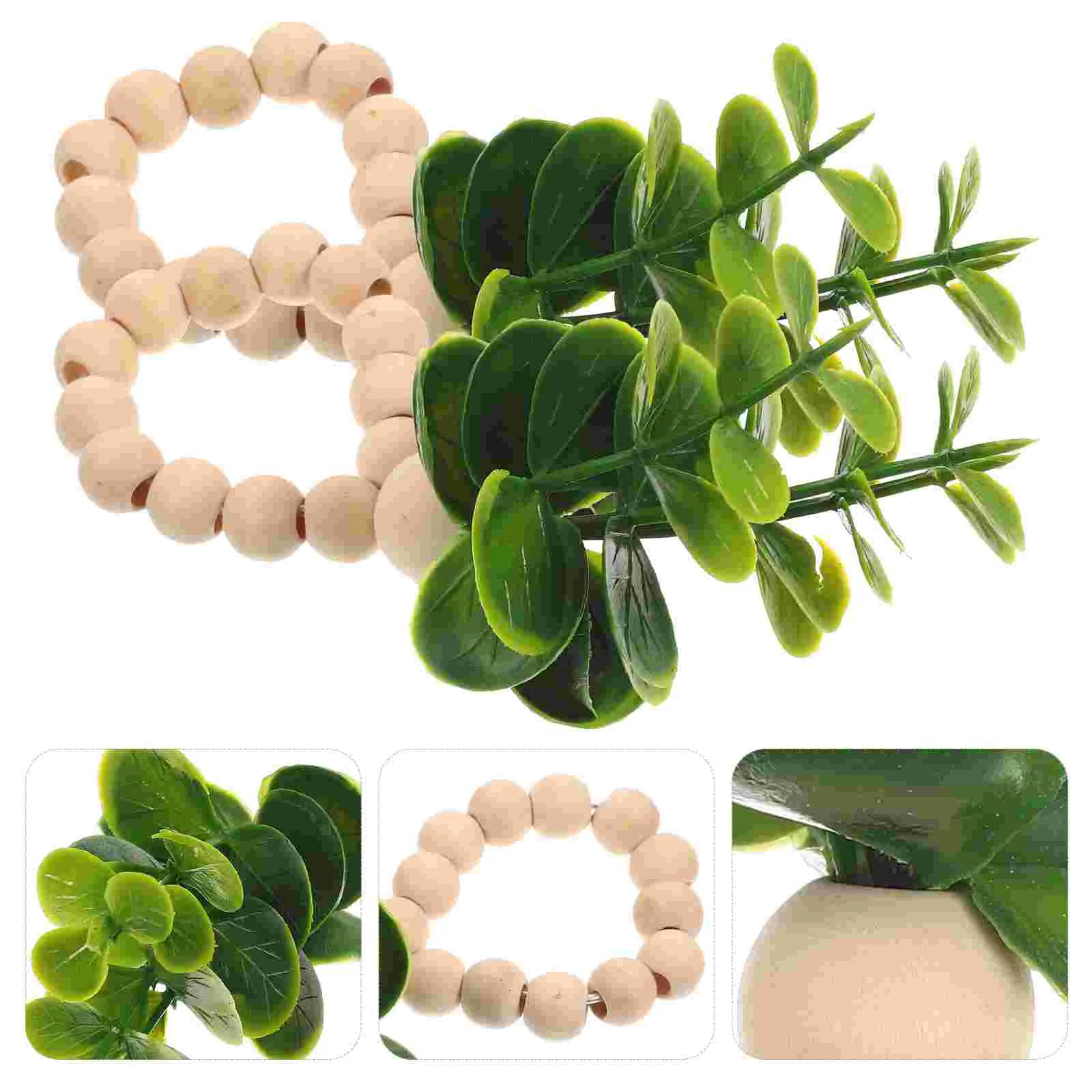 

Napkin Ring Holder Serviette Buckle Rings Rustic Decorative Eucalyptus Wedding Napkins Table Beaded Wooden Greenery Bead Dining