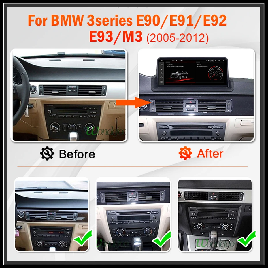 Автомагнитола Wondefoo на Android 12 Carplay 8G 256G для BMW 3 серии E90 E91 E92 E93 2005-2012 с 10 25 дюймовым IPS