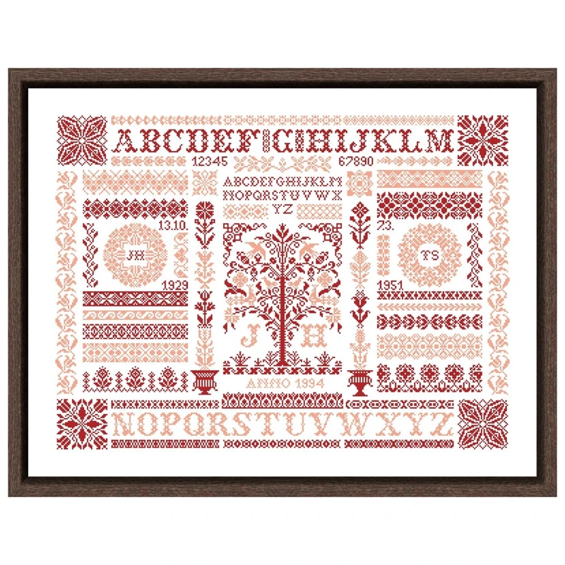 

ABC sampler red cross stitch kits 18ct 14ct 11ct unprint fabric cotton thread DIY embroidery home wall decoration